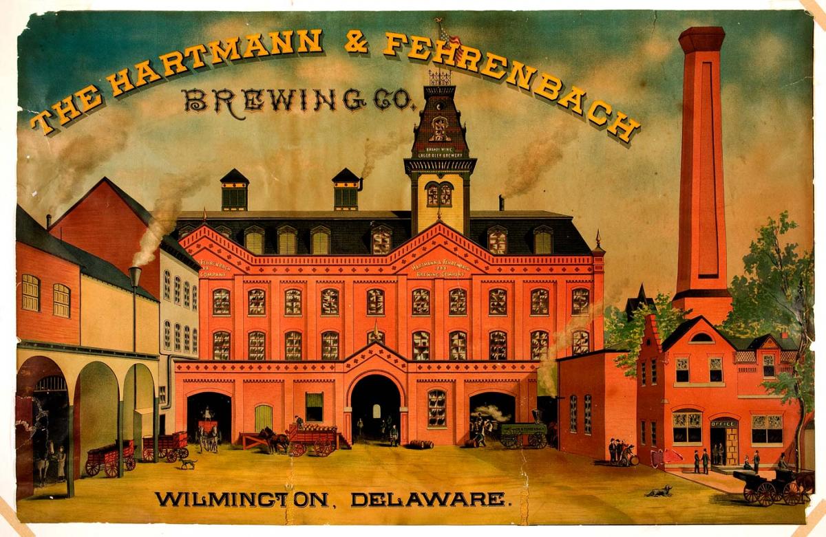 Colored illustration of brewery