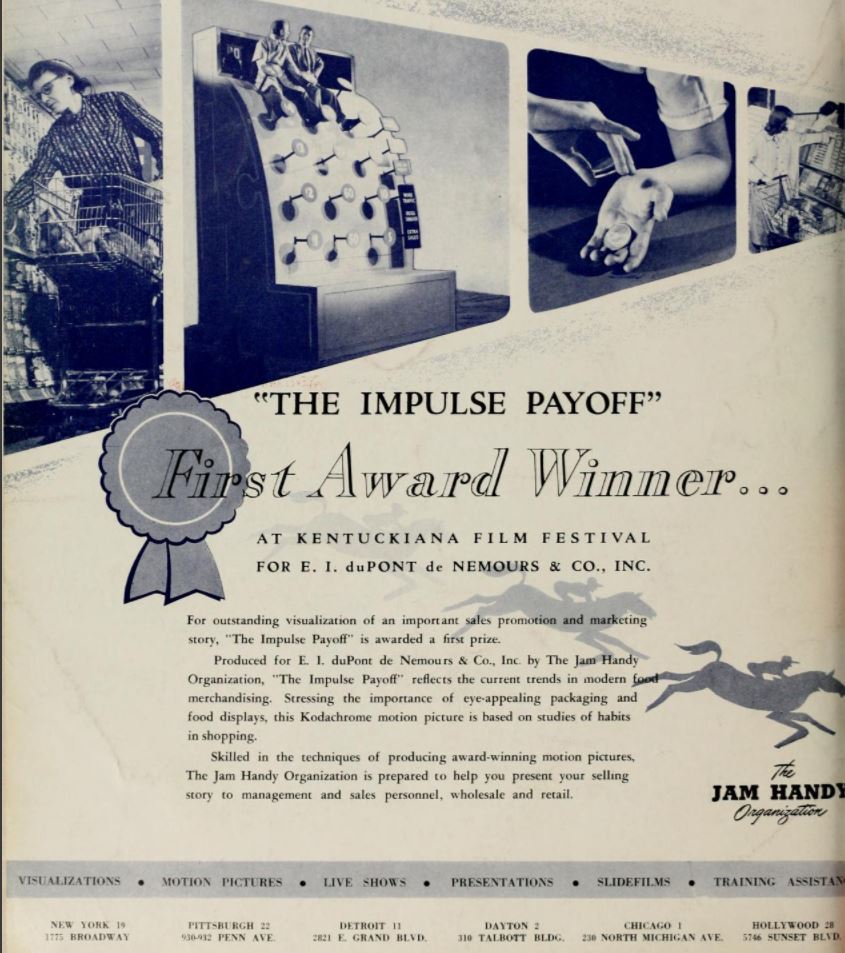 Jim Handy's full page ad announcing the award for the film.