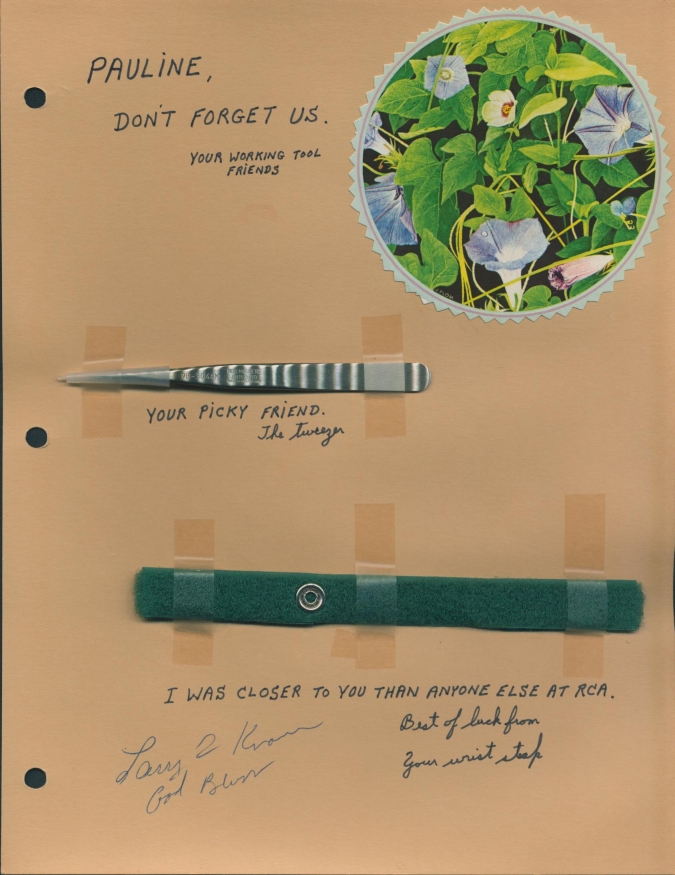 Page in the album with Pauline's tools taped in