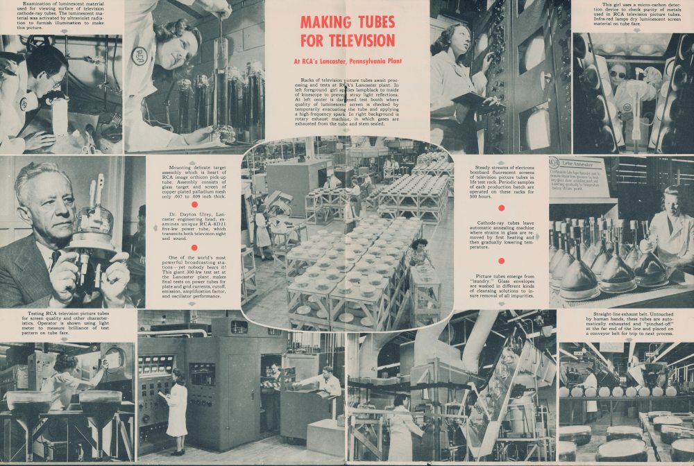 Album page of photographs showing the making of tubes for television