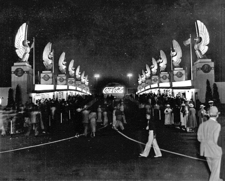 Fairgrounds with a crowd of people
