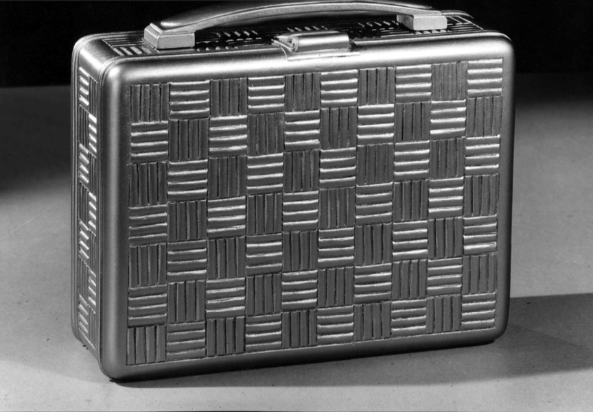 Metal Suitcase with crosshatch engraved design