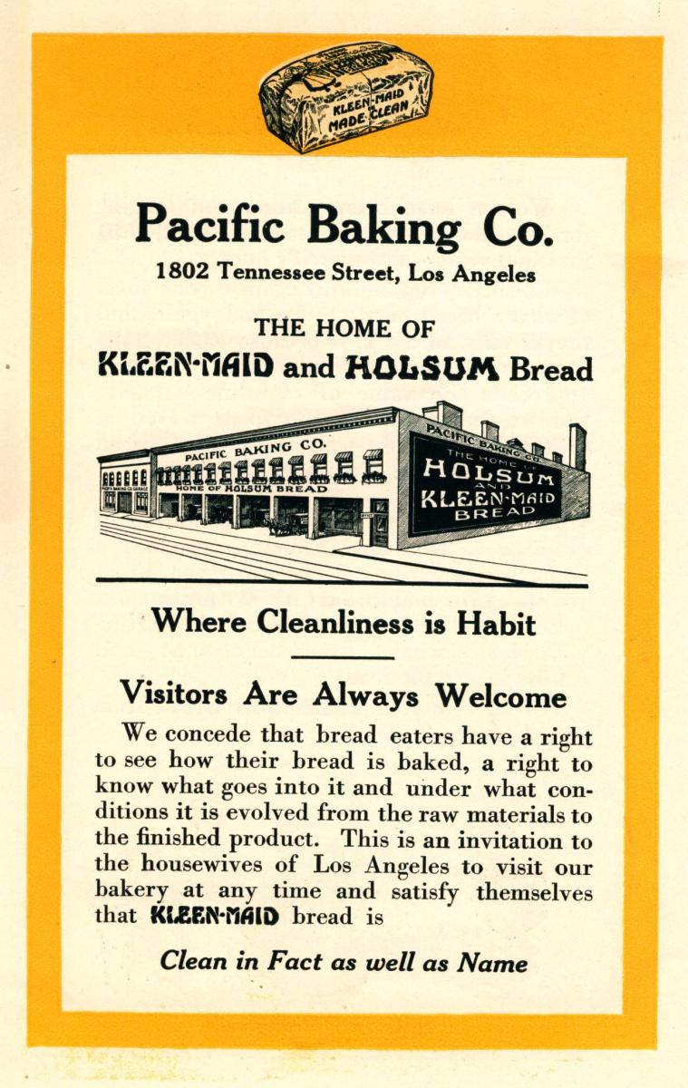 Pacific Baking Co. ad about their factory's cleanliness
