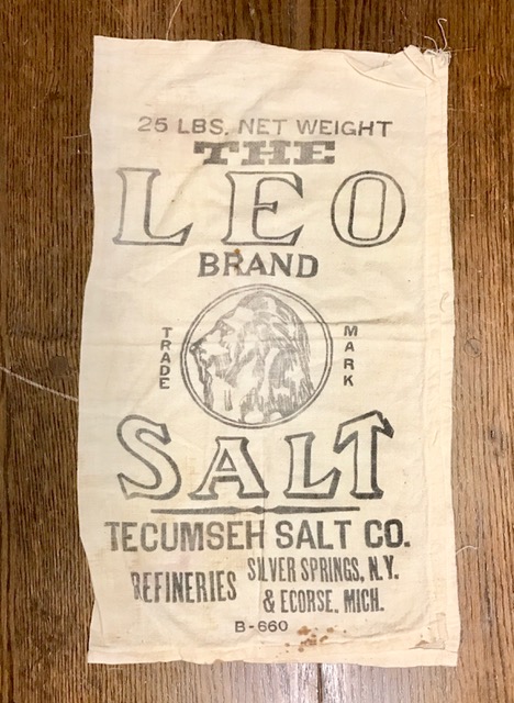 Empty salt bag sack that says "The Leo Brand"
