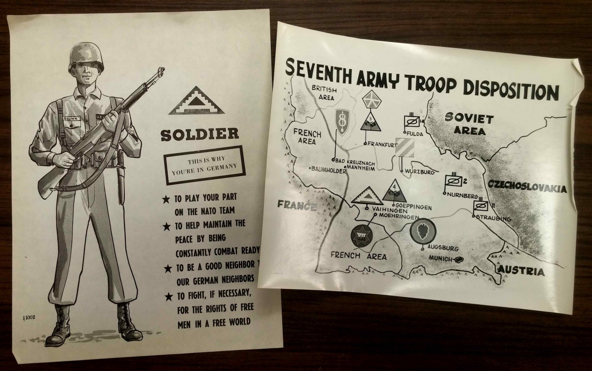 Cold War map and illustration of a soldier