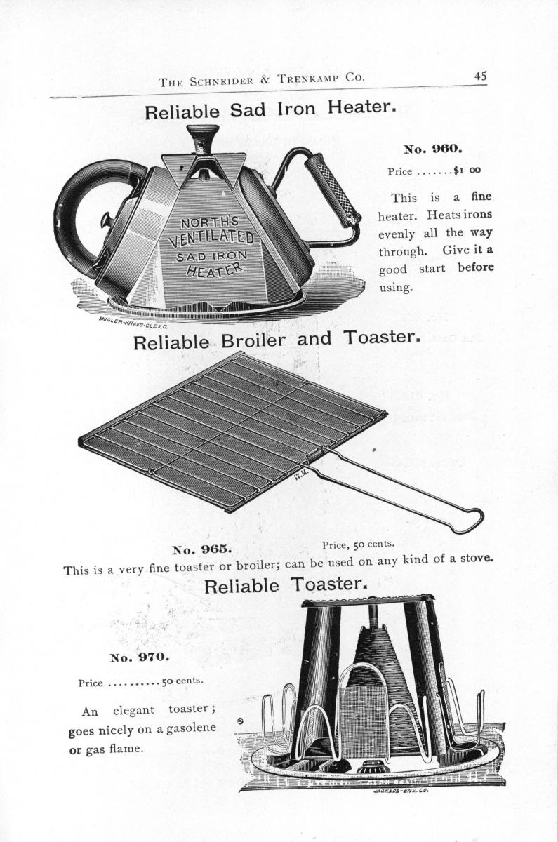 Illustrated catalogue page for iron heater.