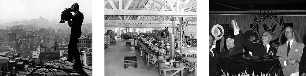 New York City, women workers in a factory, Roosevelt speech