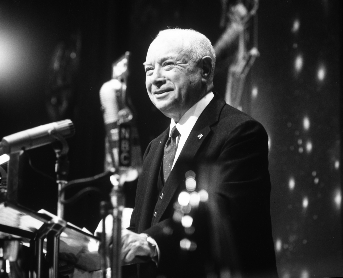 Sarnoff at the podium of the RCA stockholders meeting