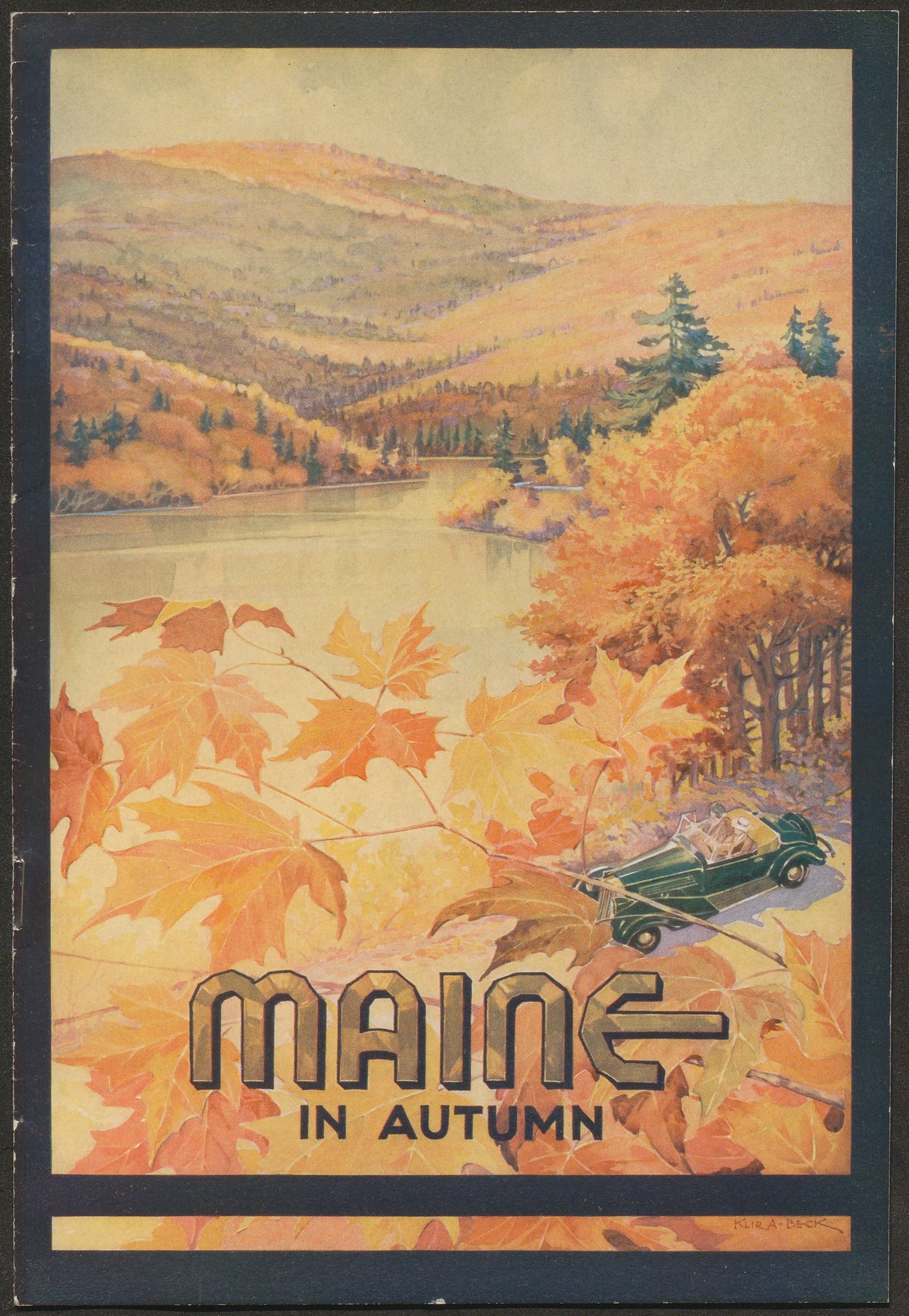 Illustration of an autumn landscape in the state of Maine.