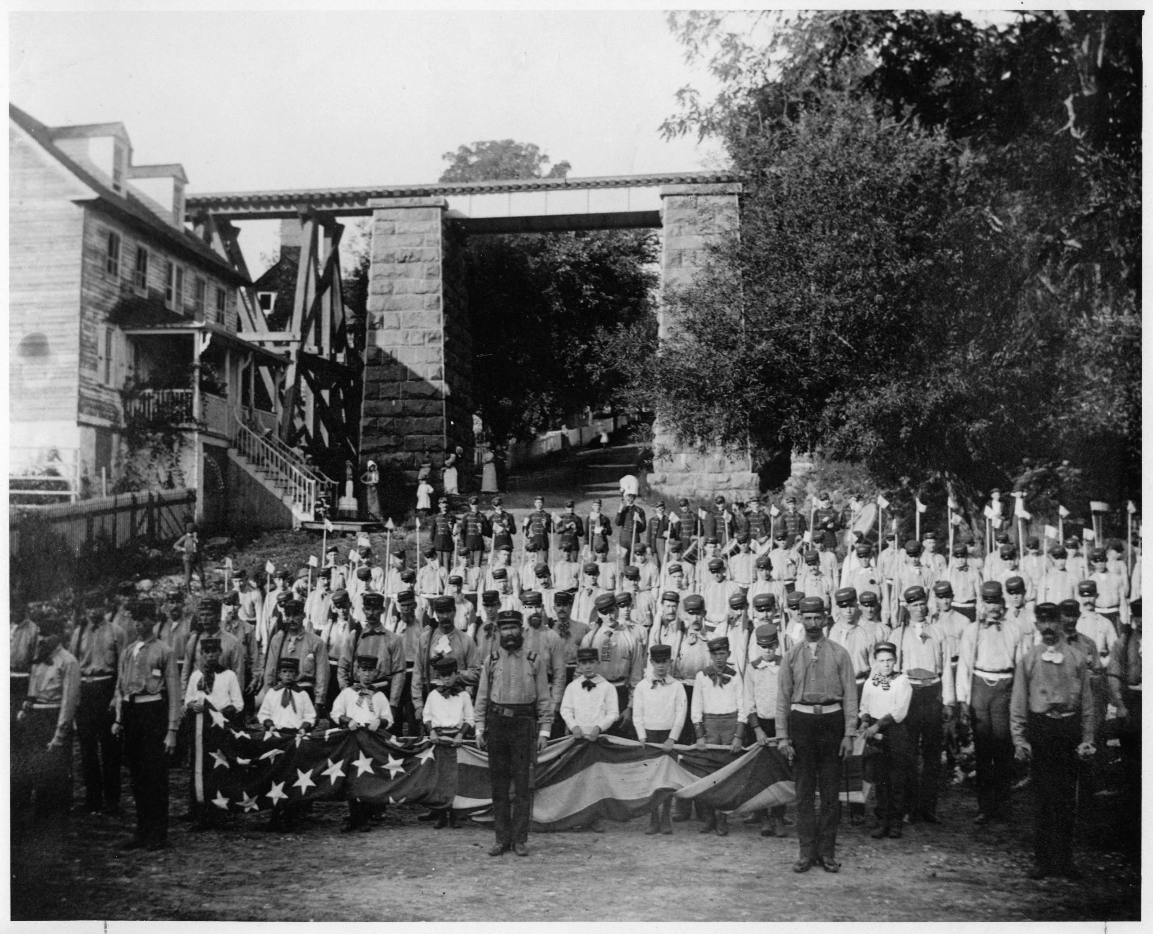 Black and white group photo of the "Tippencanoe" Harrison and Morton Club of Du Pont's Banks