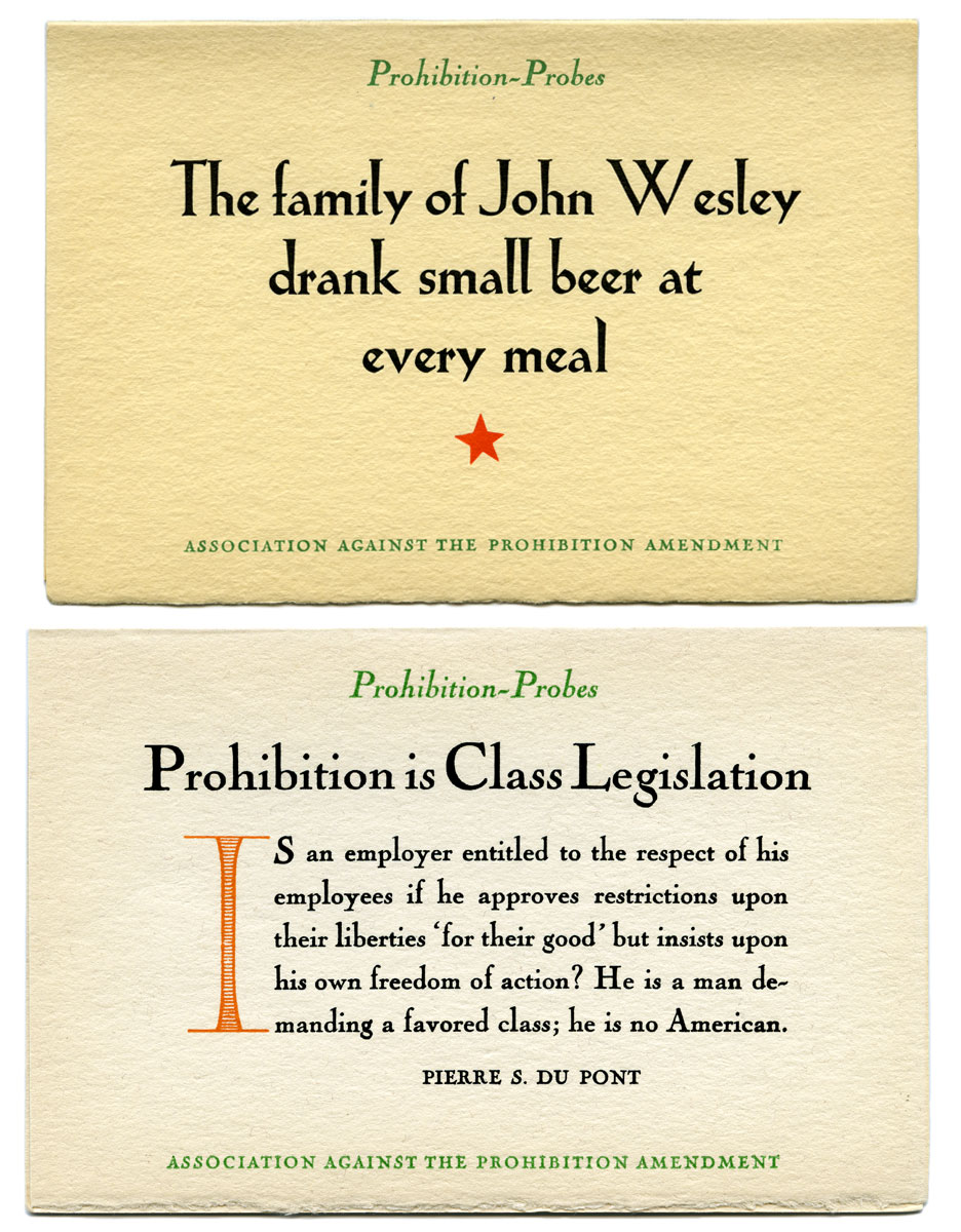 Postcard against prohibition with Pierre du Pont quote