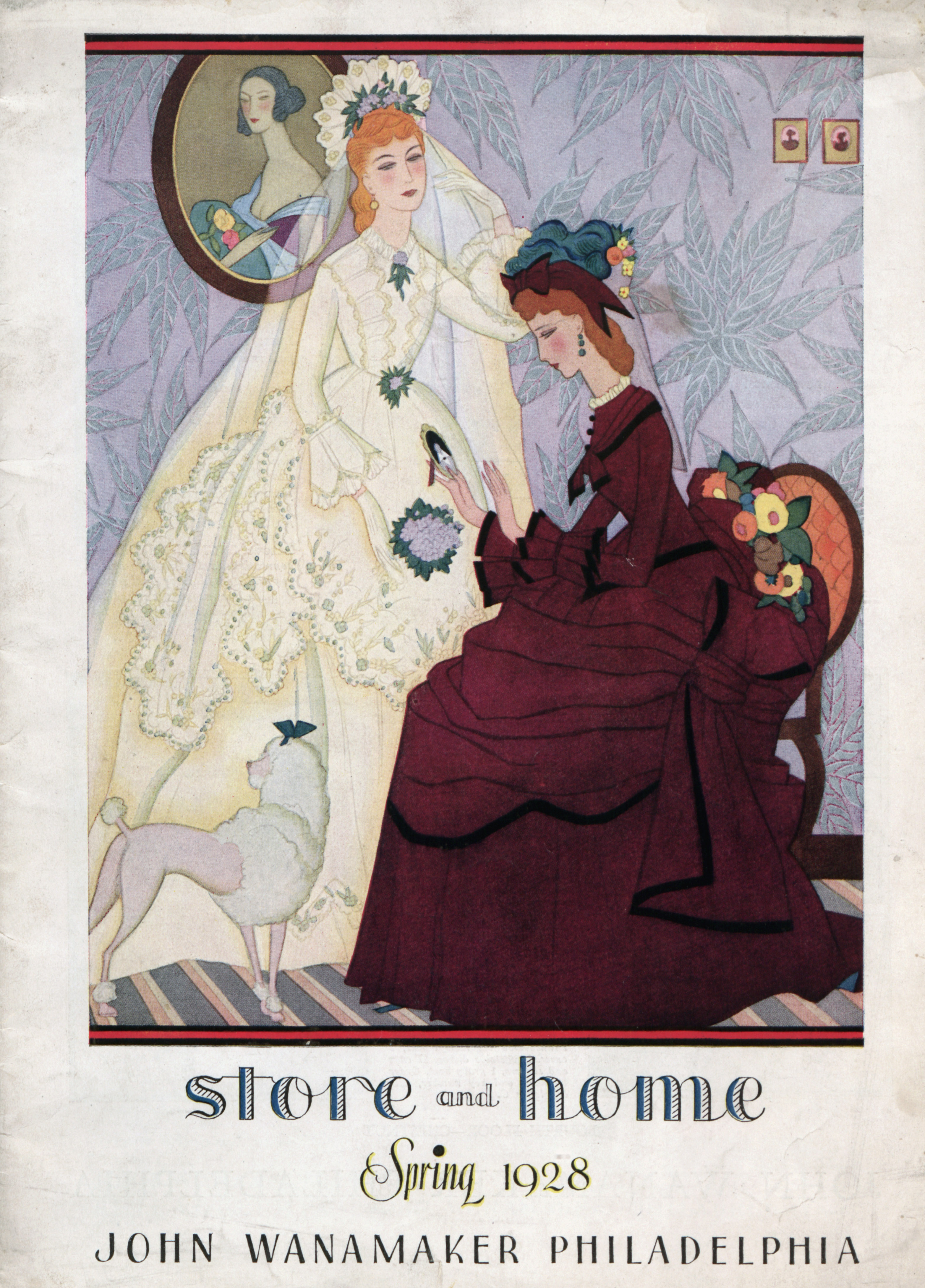 Catalog cover featuring a color illustration of two women in dresses