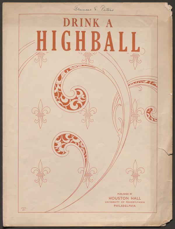 Sheet music cover with title 'Drink a Highball'. Abstract and fleur de lis decorations.