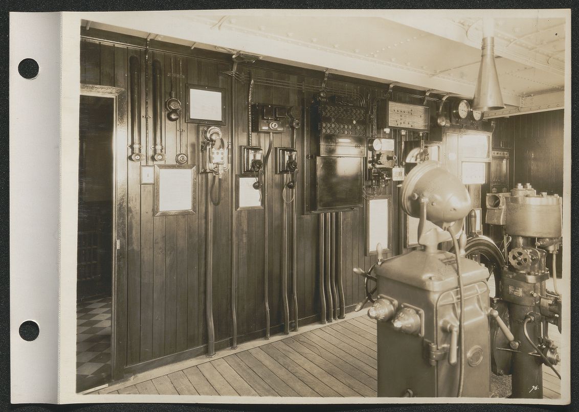 Black and white image of what appears to be a communications room aboard the S.S. Malolo.