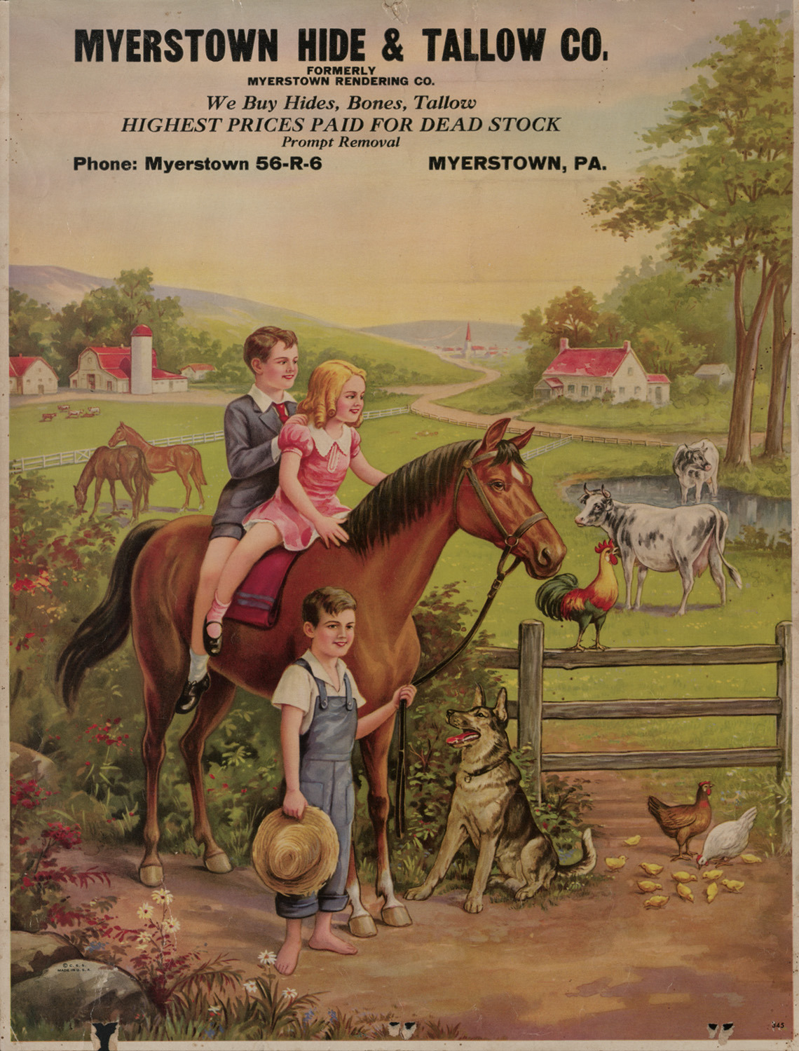 Ad for a rendering company featuring children surrounded by living animals in a bucolic landscape.