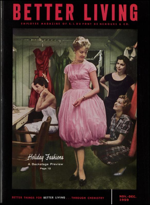 Cover of Better Living magazine featuring a color photograph of women in a fashion dressing room. 
