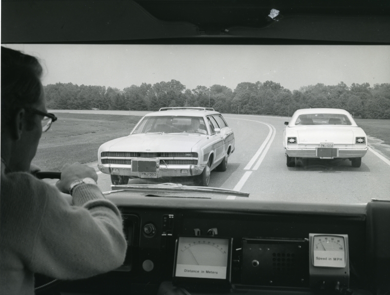 A man drives a car testing radar