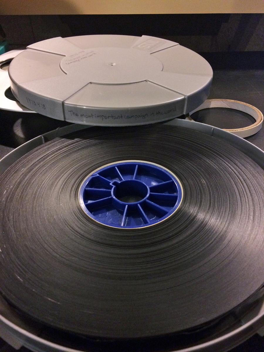 A large film rolled up on a reel