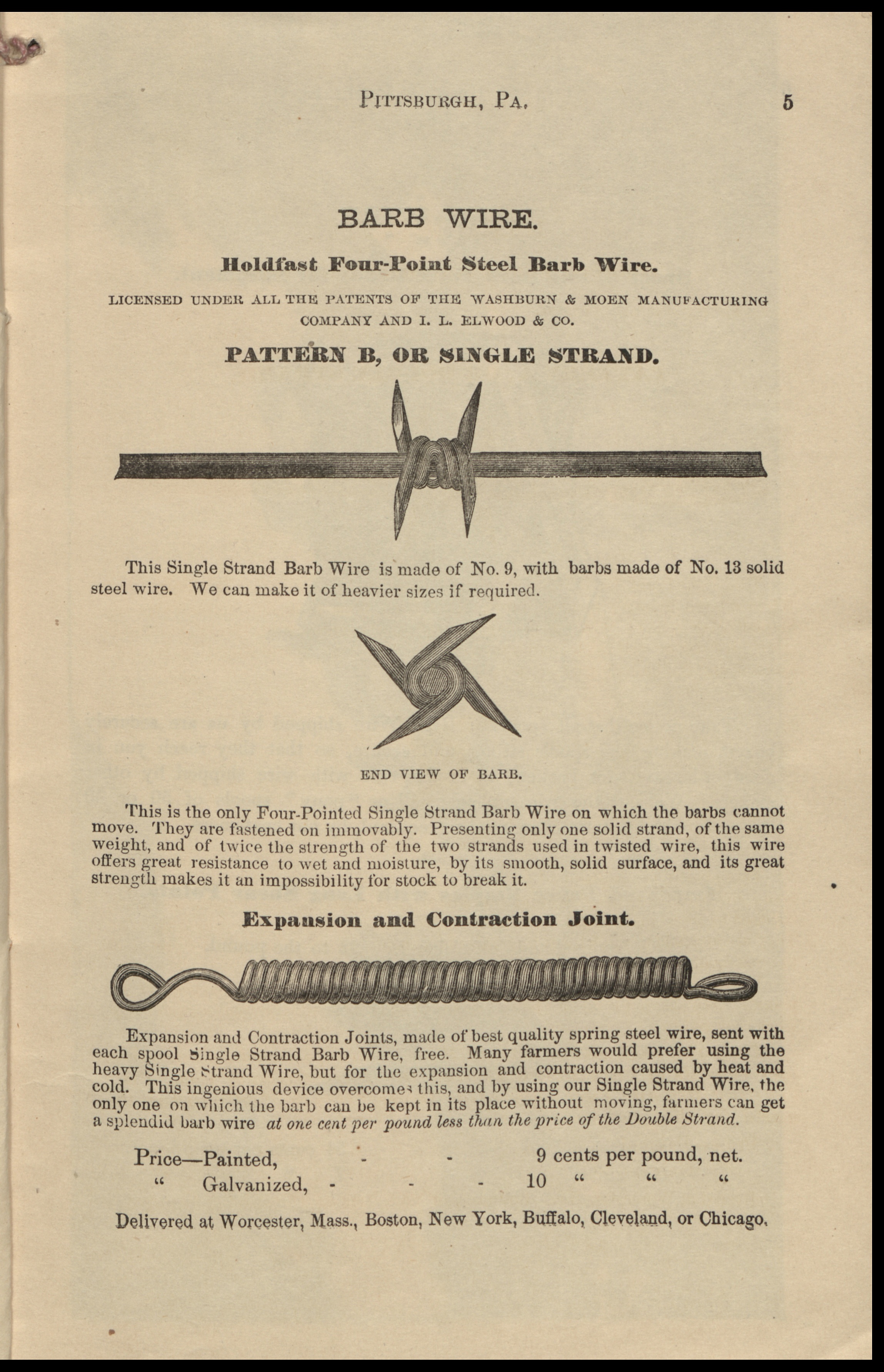 Page from a catalog for fencing showing illustrations of barb wire.