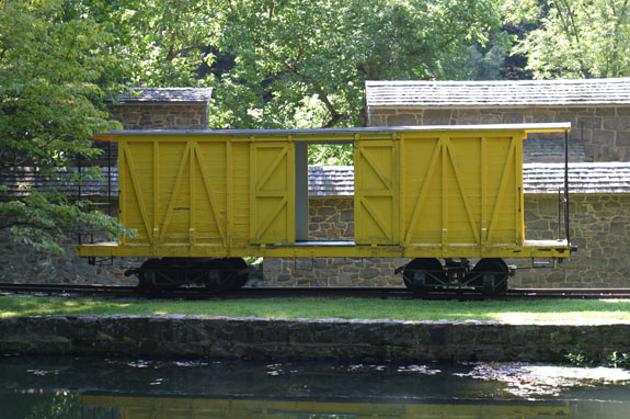 The yellow boxcar at Hagley Powder Yards