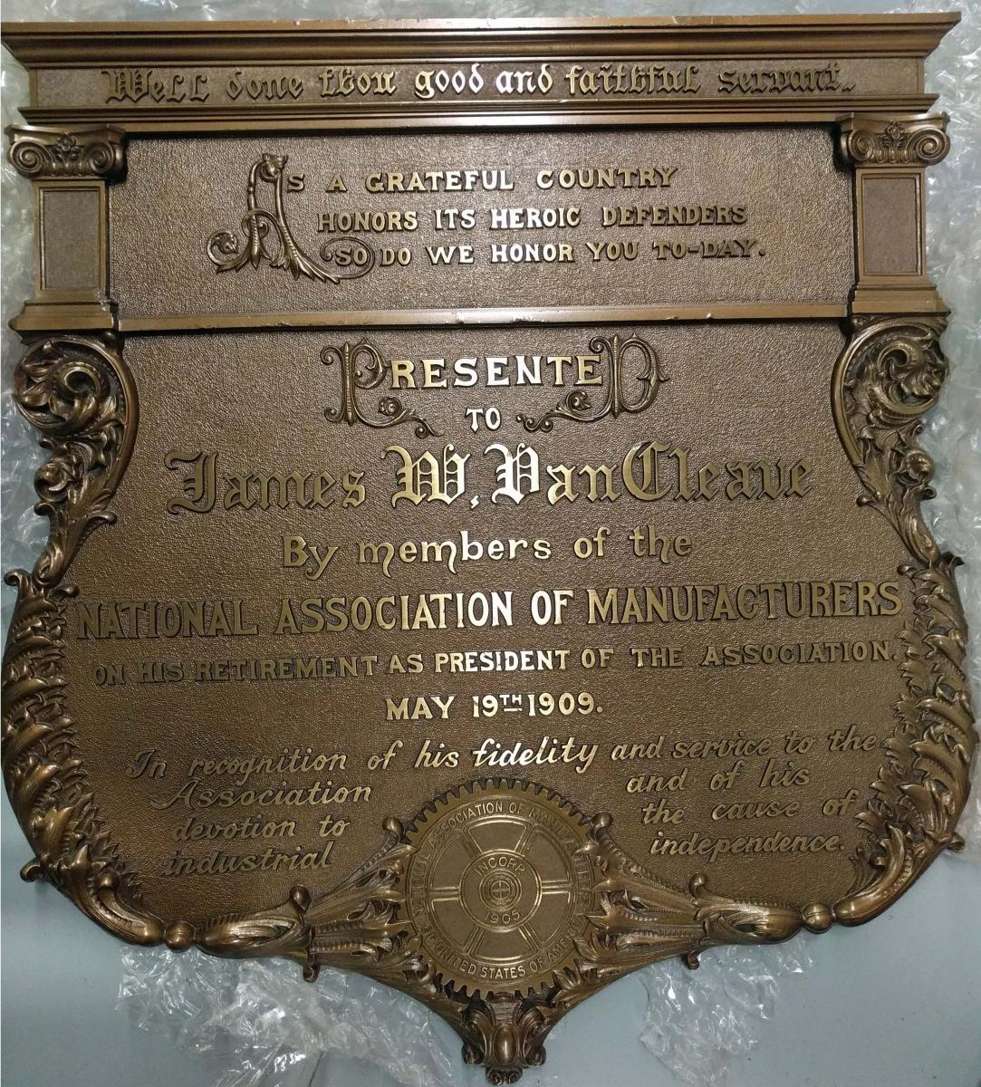 Van Cleve's bronze NAM plaque.