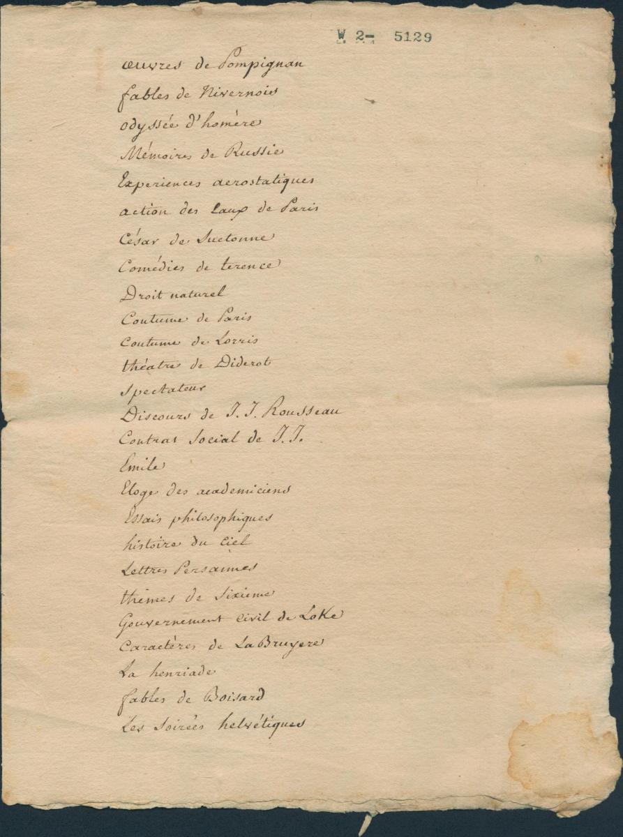 Sample page from the 1799 family packing lists.