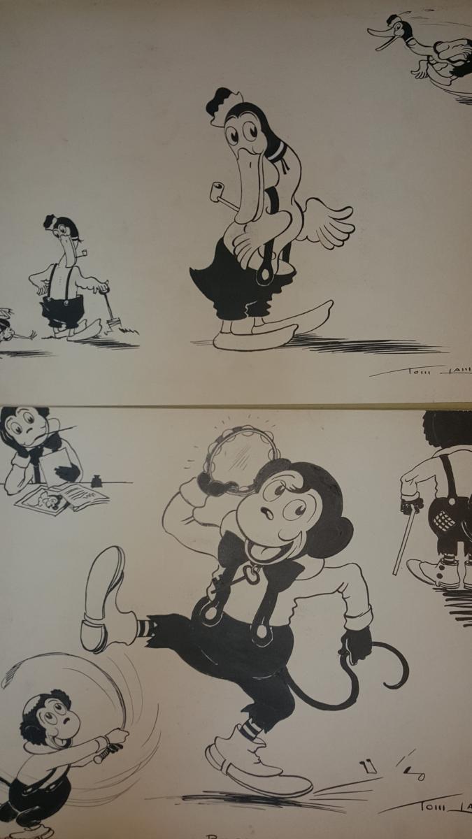 Lamb's ink drawings of his characters.