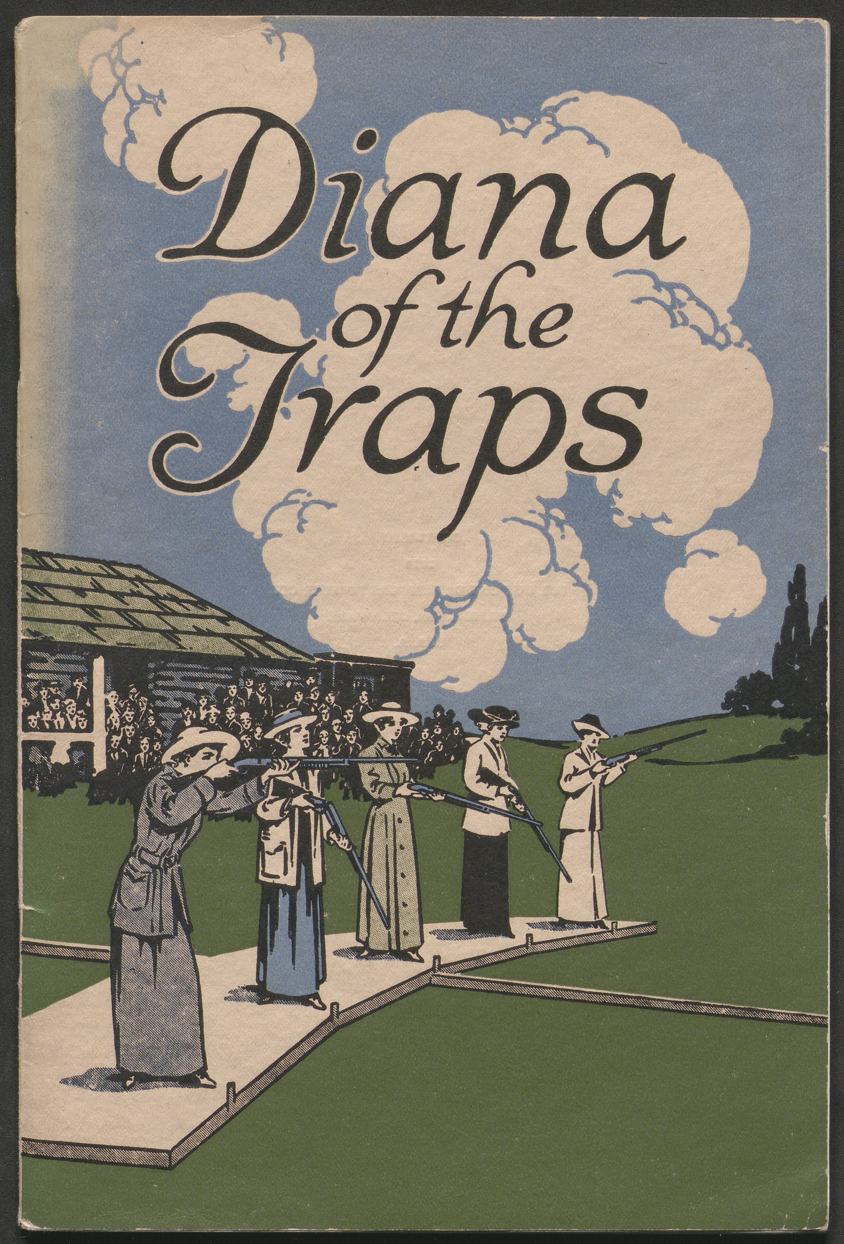 Cover to the pamphlet "Diana of the Traps" showing an illustration of women trapshooters.