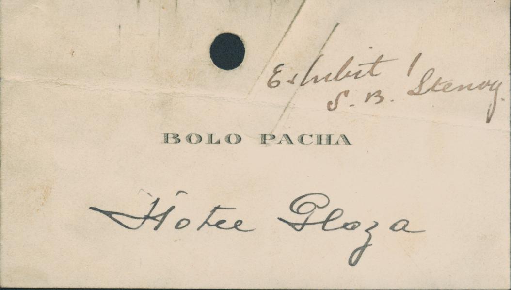 Business card of French traitor and German agent, Bolo Pacha.