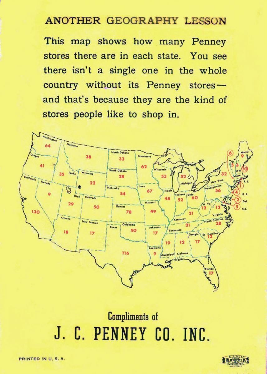  United States with frequency of JC Penneys per State.