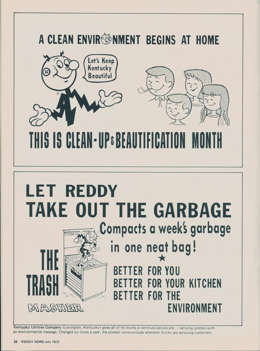 Reddy Kilowatt, a cartoon character, promotes electric utilities.
