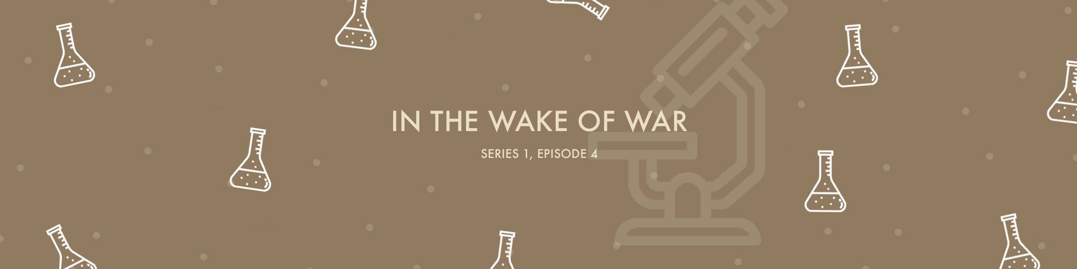 In the Wake of War text with beakers and microscope vector images