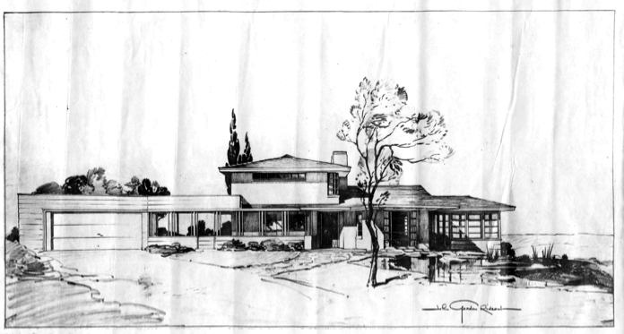 A sketched drawing of the Rideout's home.