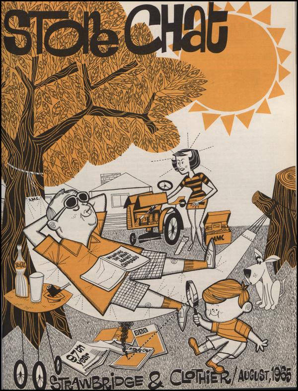 Store Chat magazine cover featuring an illustration of a family on a suburban lawn during the summer.