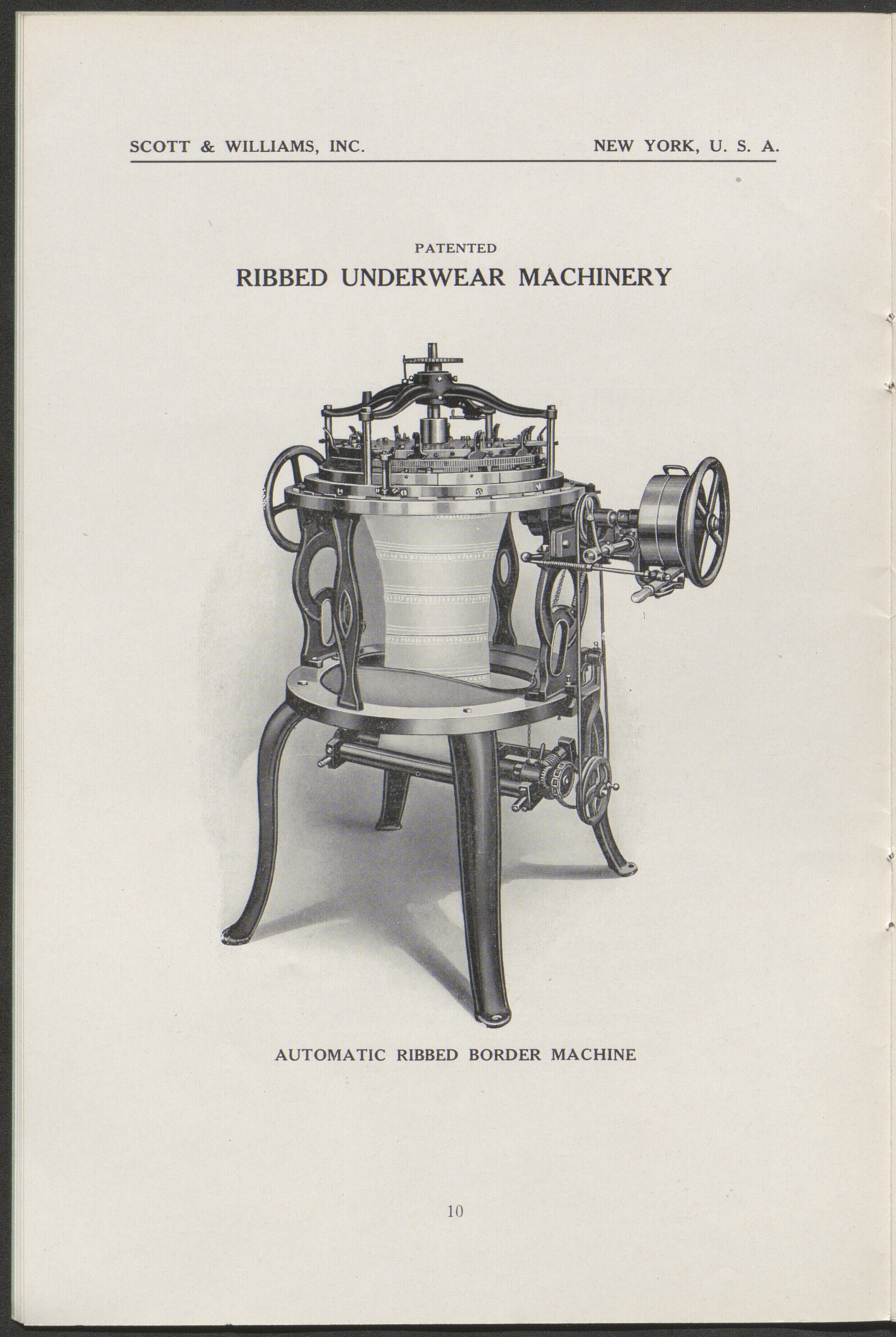 Black and white illustration in a catalog of a machine that knits ribbed underwear .