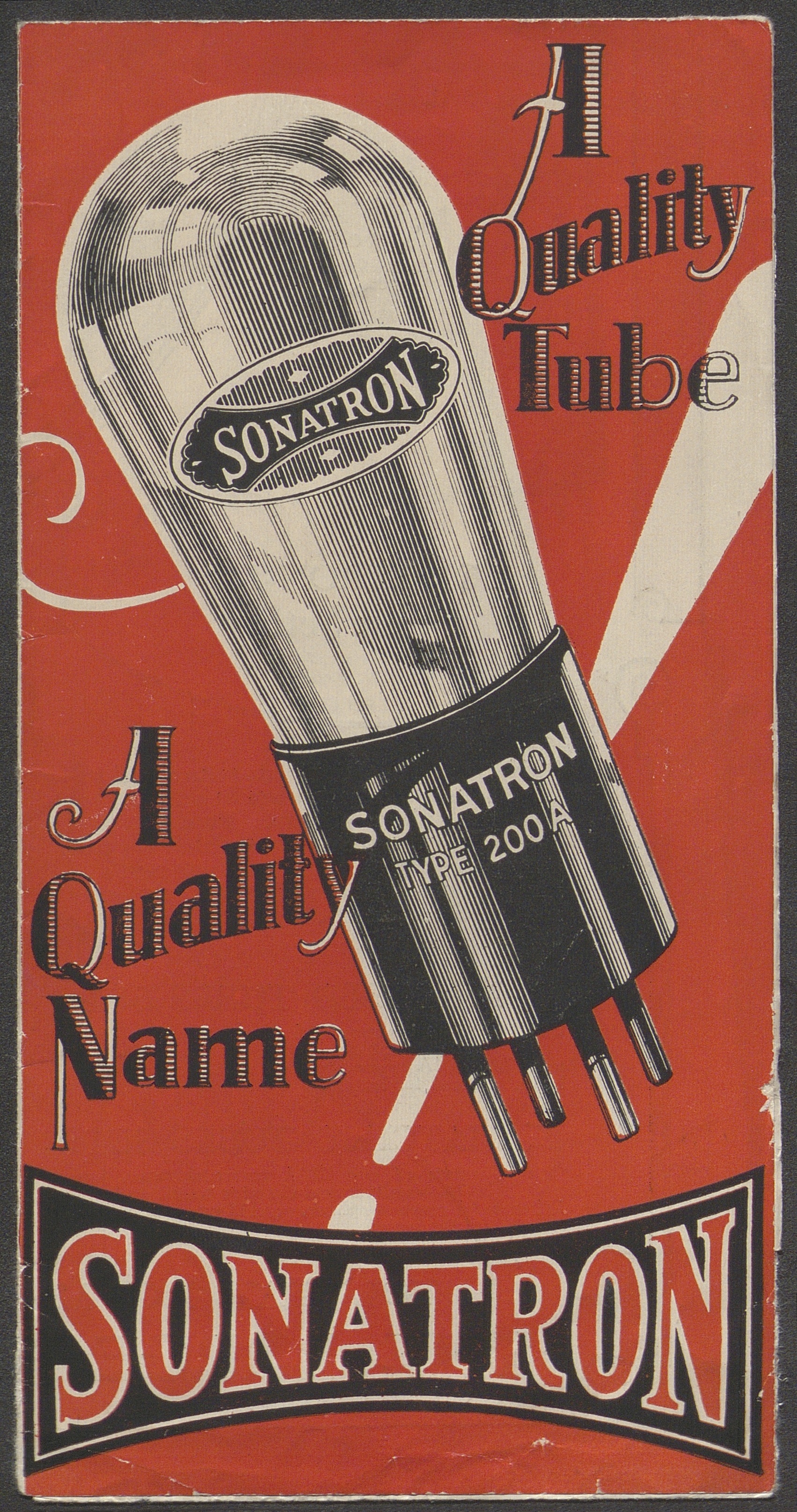 Red catalog with a black and white illustration of a Sonatron vacuum tube.