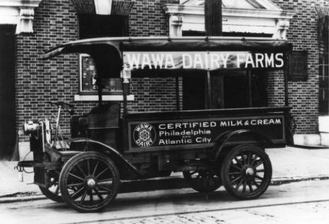 A Wawa mechanized delivery truck in the 1910's
