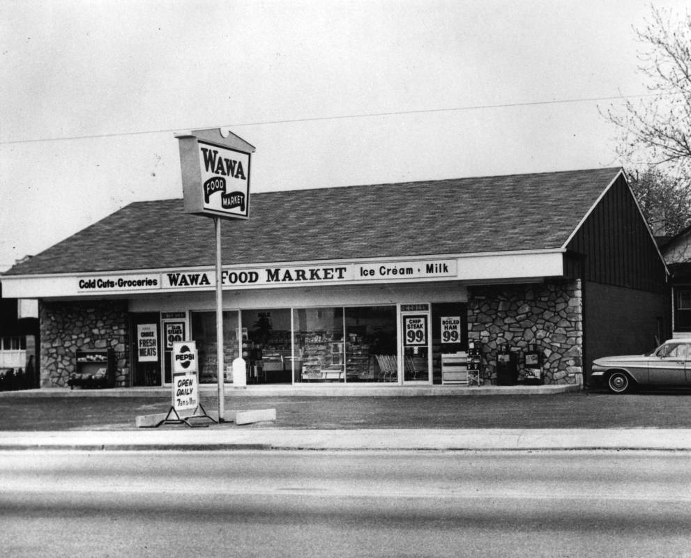 The first Wawa food market on McDade Boulevard in Folsom, PA, 1964