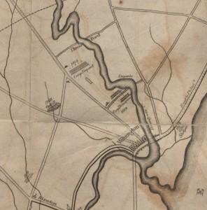 Detail of a map showing the location of militia camps located near Wilmington in 1814.