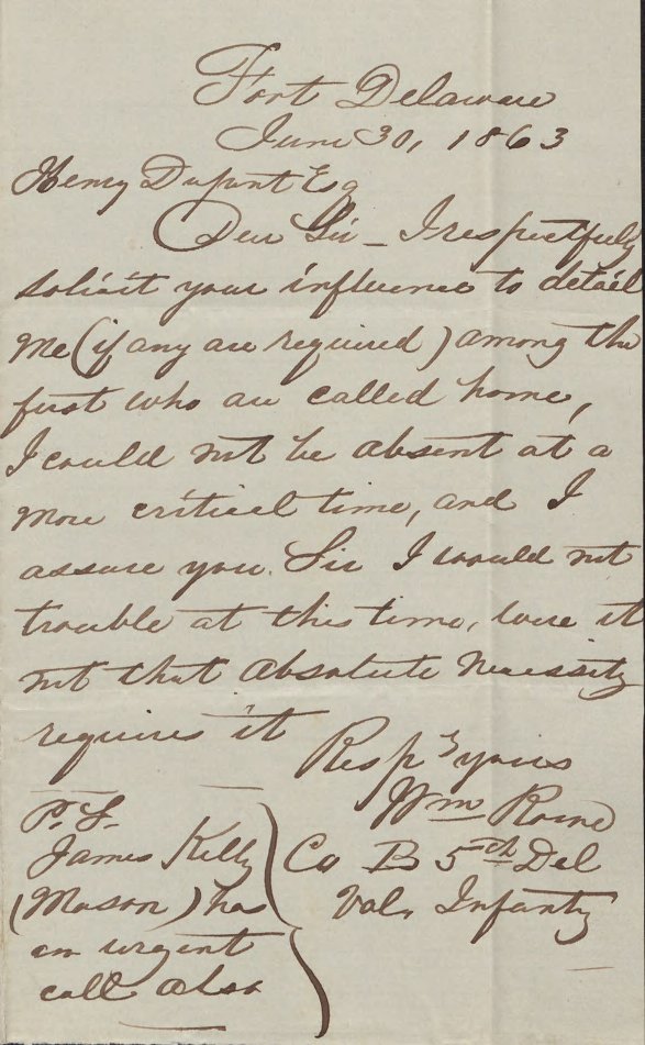 Letter from William Rowe to Henry du Pont