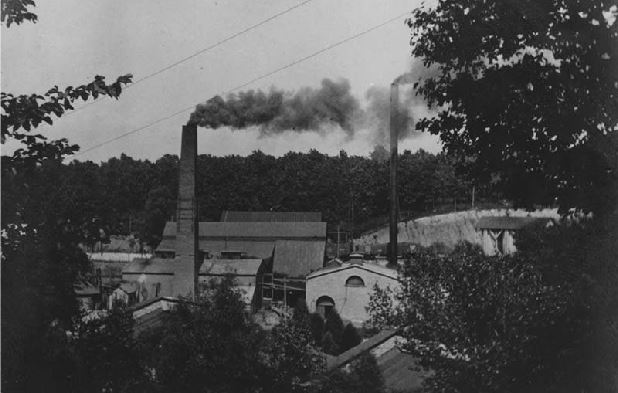 Smoking stack from the boiler house of the Mooar plant in Iowa