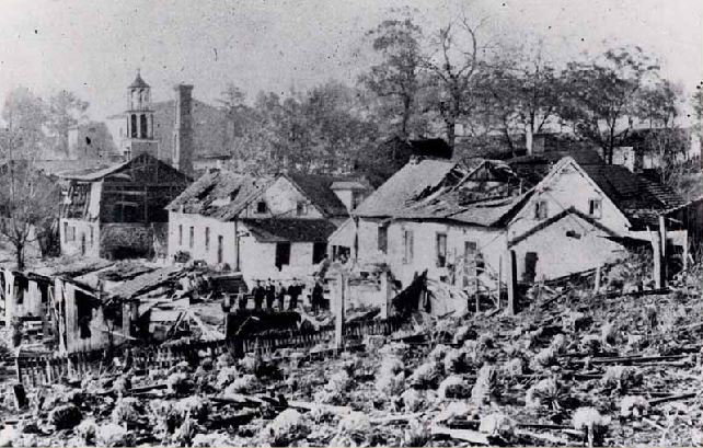 Destruction and destroyed homes in the upper yard.