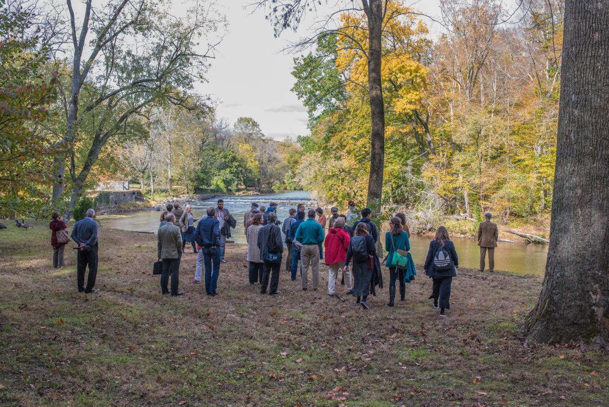 The group explores the upper powder yards along the Brandywine.  Photo by Jackie Kane Photography
