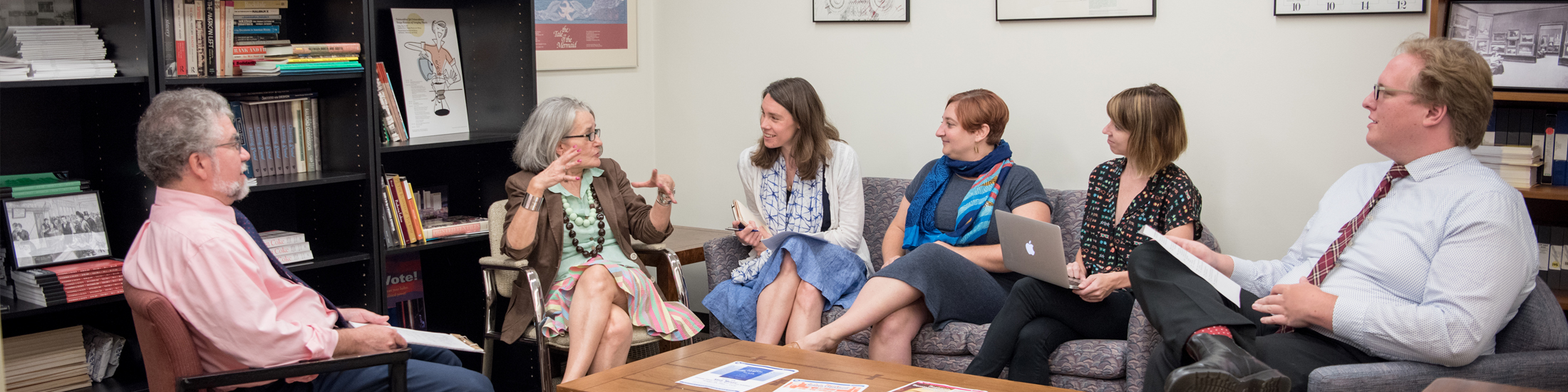 Researchers meet with Hagley library staff.