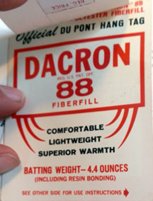 DuPont hang tag for Dacron 88 Fiberfill