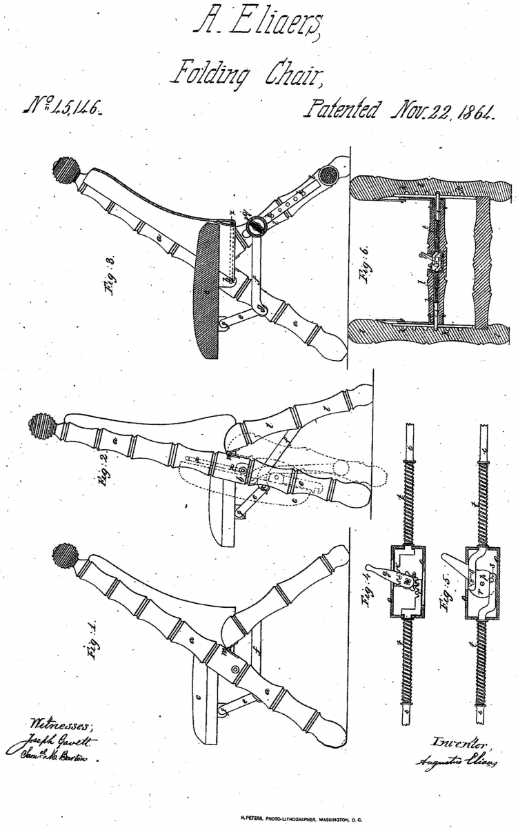 Eliaers' patent drawing for his folding chair
