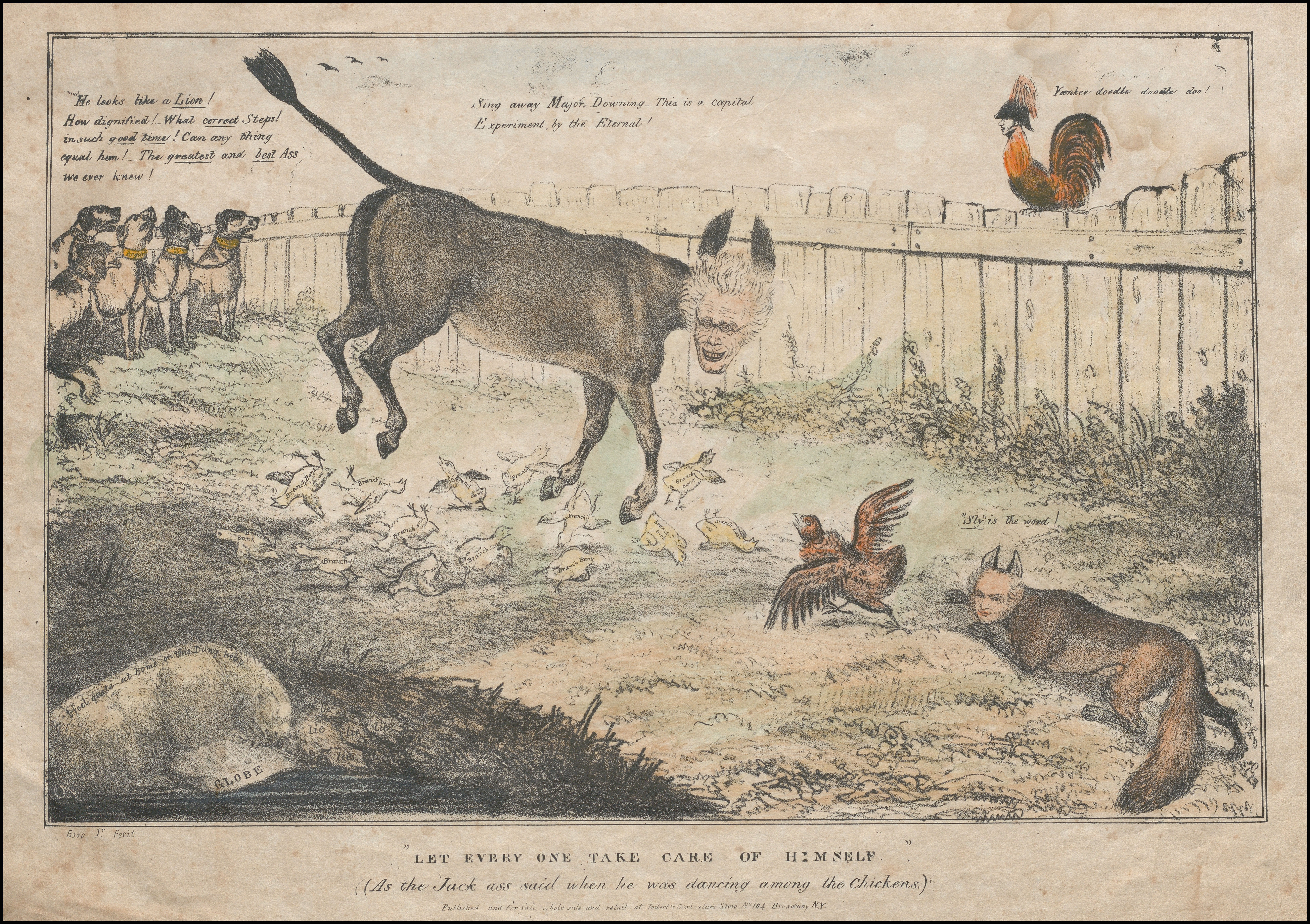 Political cartoon attacking Andrew Jackson’s plan to distribute treasury funds