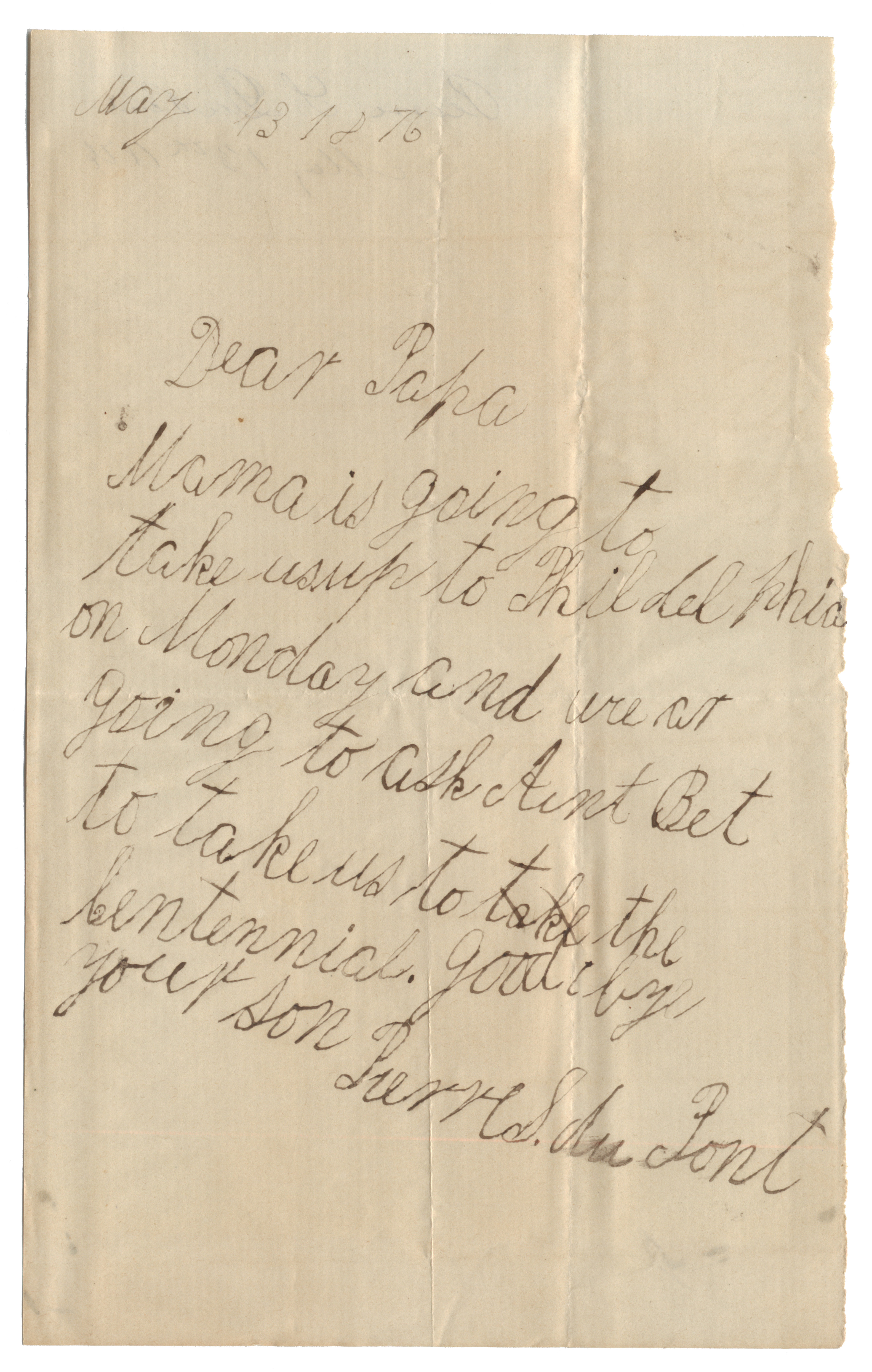 Pierre S. du Pont letter to his father, Lammot, 1876