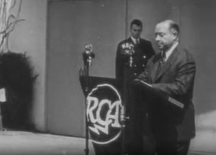 David Sarnoff delivering a speech at the 1939 World's Fair about television