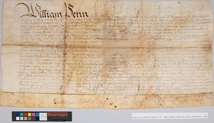 William Penn land document after conservation treatment